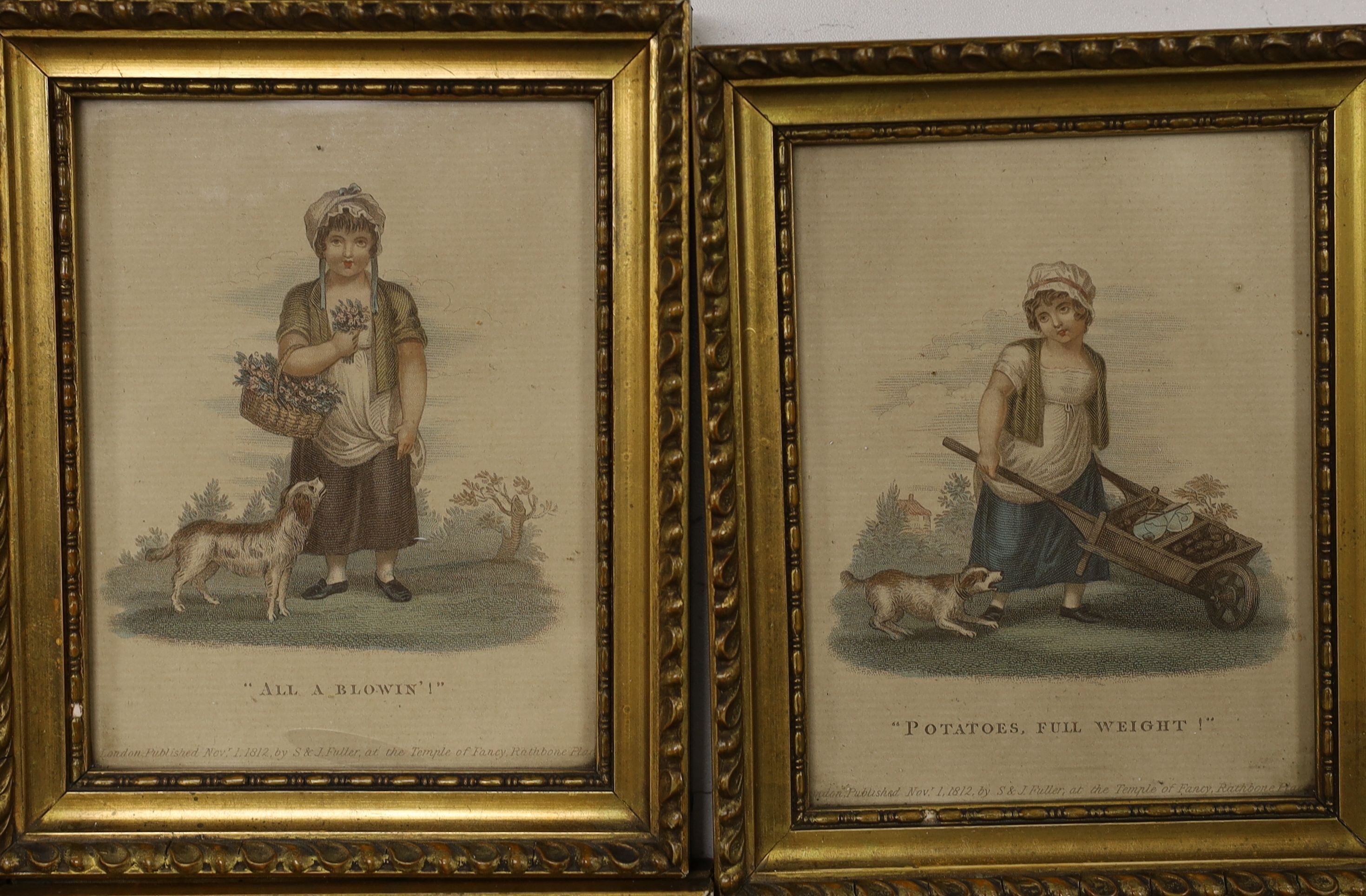 S & J Fuller at the Temple of Fancy, Rathbone Place, 6 hand coloured engravings of town criers 14x10cm